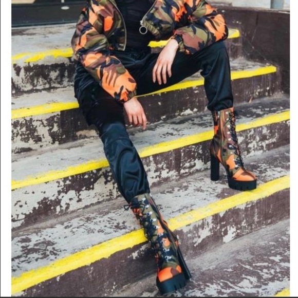 Orange Army Fatigue Heel Boots | Poshmark